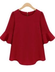 Was and Now - Fashion Clothing - 2 Color   Falbala Plain Plus Size  Short Sleeve T-shirts