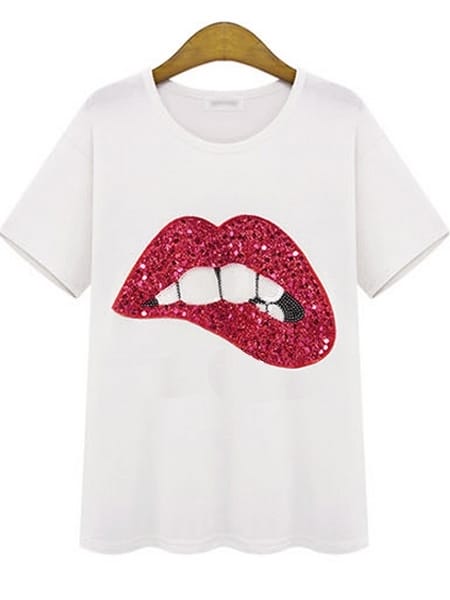 Was and Now - Fashion Clothing - 2 Color  Paillette Patchwork Plus Size  Short Sleeve T-shirts