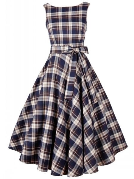 Was and Now - Fashion Clothing - 2 Color Round Neck Bowknot Plaid Skater-dress