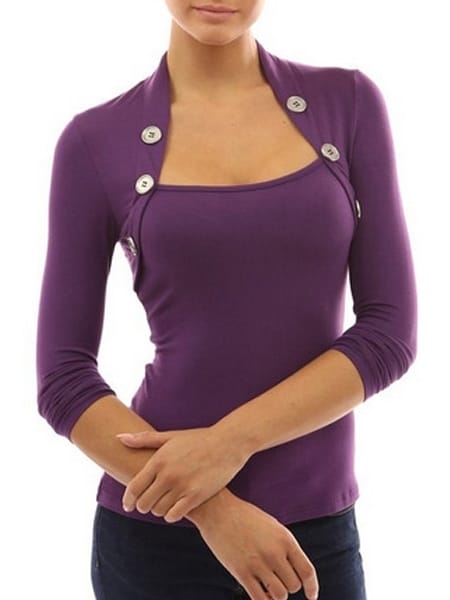 Was and Now - Fashion Clothing - 2 Colors Courtlike Plain Long-sleeve-t-shirts