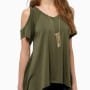 Was and Now - Fashion Clothing - Brilliant Off Shoulder V Neck Plain Short-sleeve-t-shirt