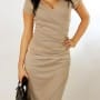 Was and Now - Fashion Clothing - Surplice  Pleated Asymmetrical Hems Plain Bodycon-dress