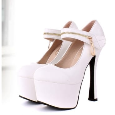 Was and Now - Fashion Clothing - 2012 Latest Retro Zipper Embellished Horse-hooves Styles High Stiletto Waterproof White Women Shoes