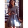 Was and Now - Fashion Clothing - Cheap Fashion O Neck Long Sleeves Waist Cut-out Grey Mini Skater Dress