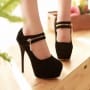 Was and Now - Fashion Clothing - Fashion Round Closed Toe Zipper Design Stiletto High Heels Black Leather Mary Jane Pumps