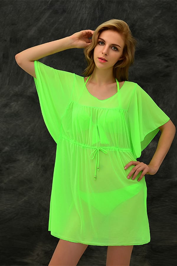 Was And Now - 2015 Cheap Green Neck Womens Plain Tunic Sexy Ruffle Beach Dress