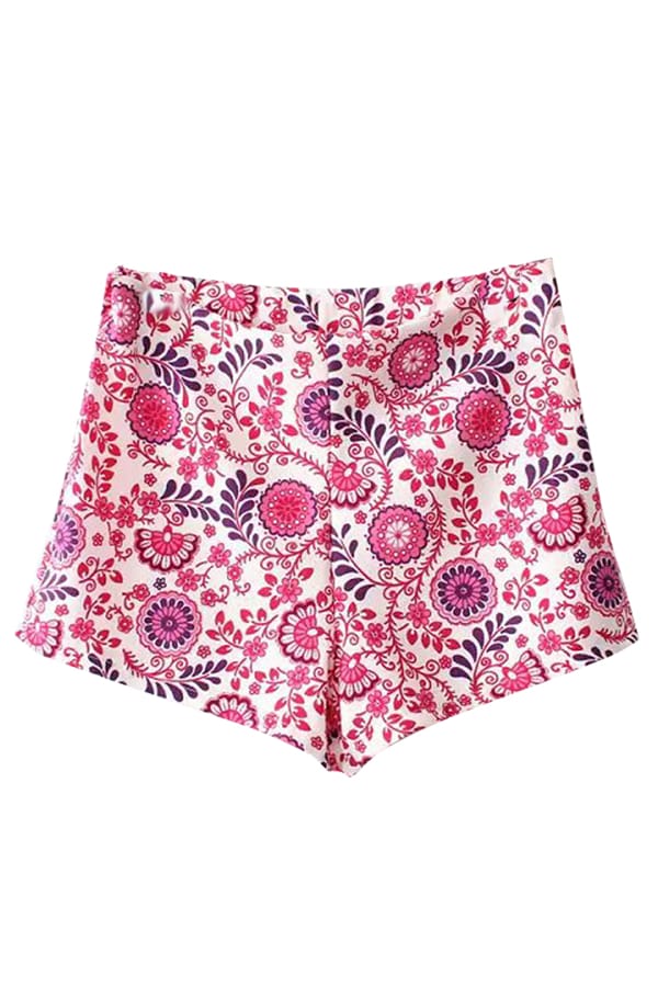 Was And Now - Mini Shorts Ladies Floral Printed Elegant Red