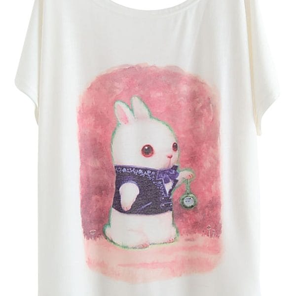 Was And Now - 2015 Cheap Pink Cute Bunny Printed Womens Casual Loose T-shirt