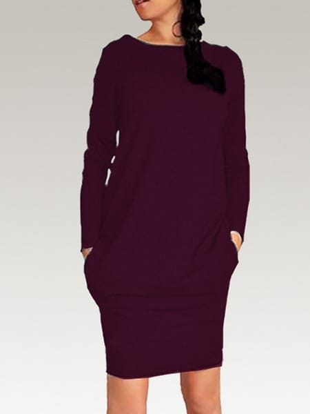 Was and Now - Fashion Clothing - 3 Colors Plain Fancy Crew Neck Bodycon Dress