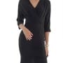 Was and Now - Fashion Clothing - Black Plain Delightful Surplice Bodycon Dress
