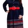 Was and Now - Fashion Clothing - Color Block Attractive Small Lapel Plus Size Flared Dress