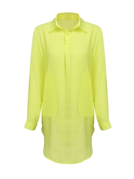 Was and Now - Fashion Clothing - Yellow Plain Chiffon Colorful Polo Collar Blouses