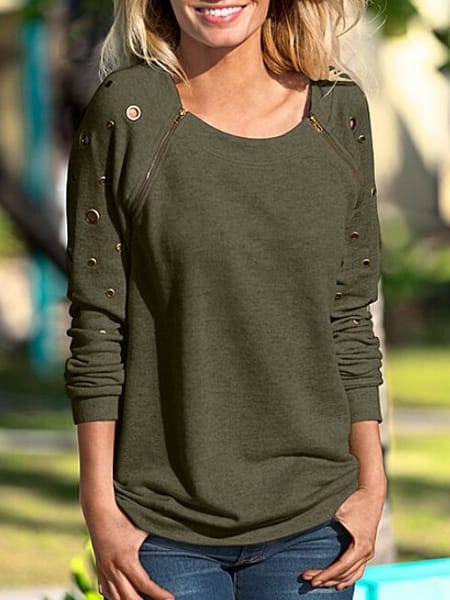 Was and Now - Fashion Clothing - Zips Stylish Round Neck Long Sleeve T-shirts