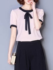 Was and Now - Fashion Clothing - Assorted Colors Bowknot Elegant Round Neck Blouses
