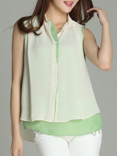 Was and Now - Fashion Clothing - Color Block Absorbing Band Collar Blouses