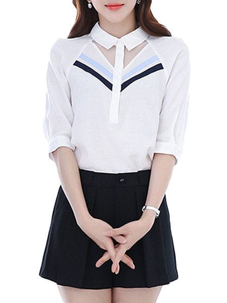 Was and Now - Fashion Clothing - Color Block Patchwork Small Lapel Blouses