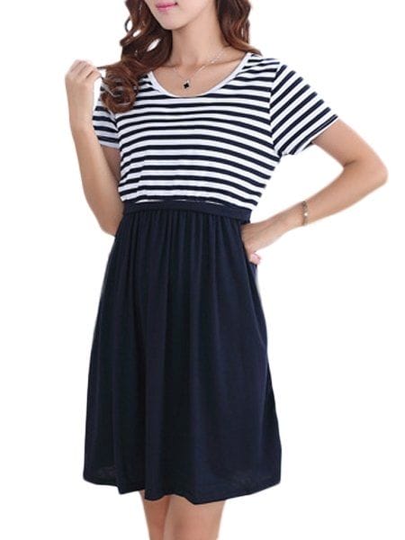 Was and Now - Fashion Clothing - Color Block Stripes Glamorous Skater Dress