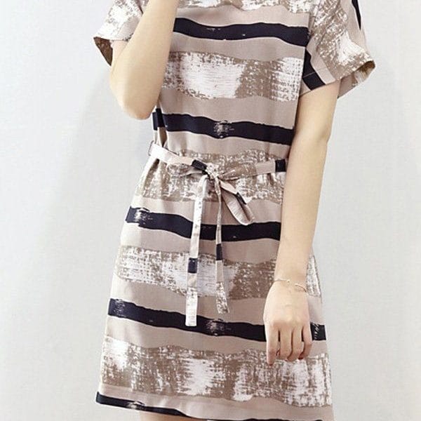 Was and Now - Fashion Clothing - Floral Stripes Designed Shift Dress