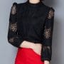 Was and Now - Fashion Clothing - Hollow Out Lace Delicate Crew Neck Blouses