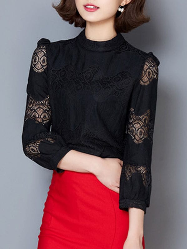 Was and Now - Fashion Clothing - Hollow Out Lace Delicate Crew Neck Blouses