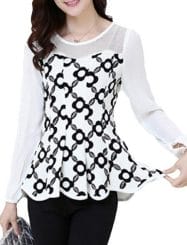 Was and Now - Fashion Clothing - Patchwork Printed Charming Round Neck Blouses