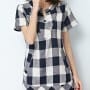Was and Now - Fashion Clothing - Plaid Charming Short Sleeve Band Collar Blouses