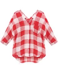 Was and Now - Fashion Clothing - Plaid V Neck Blouses