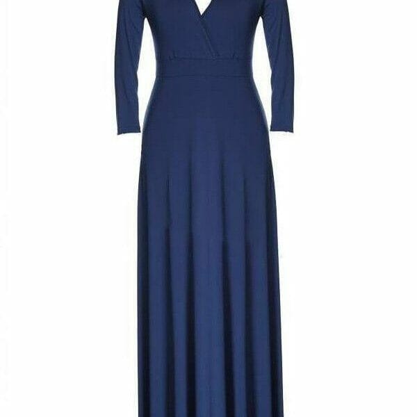 Was and Now - Fashion Clothing - Plain Delicate V Neck Plus Size Maxi Dress