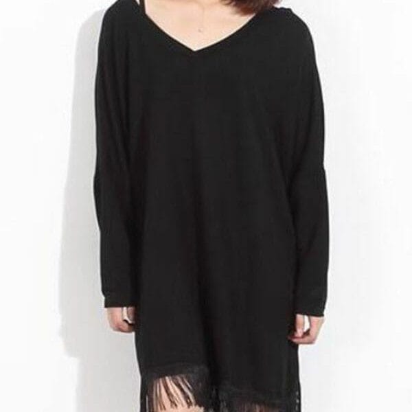 Was and Now - Fashion Clothing - Plain Tassel Modern V Neck Plus-size-tops