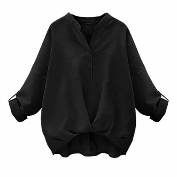 Was and Now - Fashion Clothing - Plain Women's Band Collar Plus-size-tops