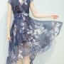 Was and Now - Fashion Clothing - Hollow Out Printed Bowknot Asymmetrical Hems Courtlike V Neck Skater-dress