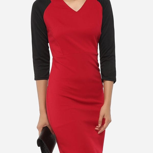 Was and Now - Fashion Clothing - Zips V Neck Dacron Color Block Bodycon-dress