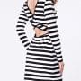 Was and Now - Fashion Clothing - Boat Neck Striped Cutout Bodycon Dress