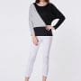 Was and Now - Fashion Clothing - Round Neck Batwing Sleeve Color Block Long Sleeve T-shirt