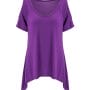 Was and Now - Fashion Clothing - Open Shoulder Asymmetric Hem Plain Short Sleeve T-Shirt