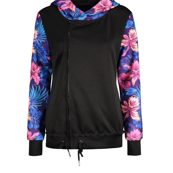 Was and Now - Fashion Clothing - Zips Stylish Floral Printed Hoodie