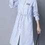 Was and Now - Fashion Clothing - Band Collar Striped Cotton Skater Dress