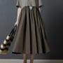 Was and Now - Fashion Clothing - Round Neck  Patchwork  Color Block  Cotton/Linen Maxi Dress