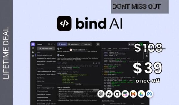 WAS AND NOW - Bind AI Lifetime Deal for $39 WAS $108.00