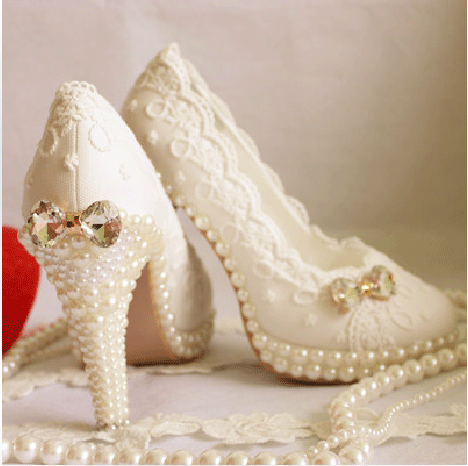 2014 New Arrival Elegant White Pearl High Heel Shoes