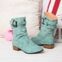 Cool Show Green Suede Flat Heel Buckle Decoration Boots