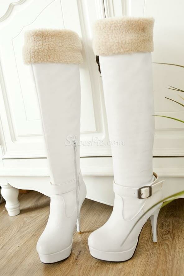 Elegant Buckle Decorated Knee High Boots