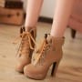 Eurameriacn Style Apricot Lace-up Chunky Heel Boots