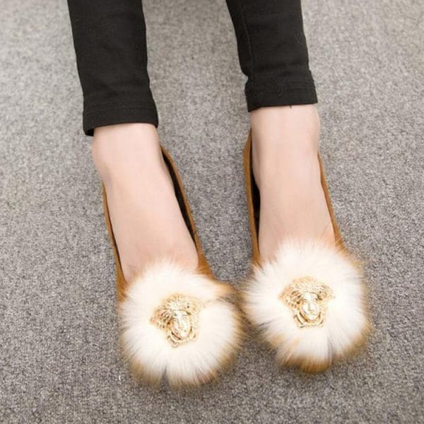 Fur Solid Color Pointed Toe Flats