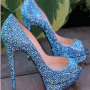 Gorgeous Blue Coppy Leather Rhinestone Decoration Platform High Heel Shoes