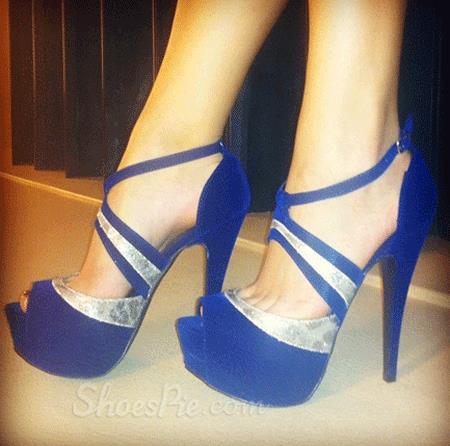 Gorgeous Blue Suede Ankle Strap Dress Sandals