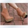 New Arrival Camel Suede Metal Platform Ankle Boots