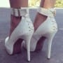 New Arrival White Coppy Leather Ankle Strap Platform High Heel Shoes