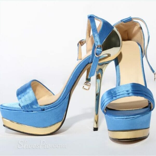 Perfect Blue Satin Platform Sandals