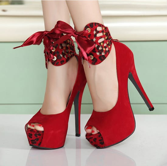 Red Platform Peep-toes Stiletto Heel with Cross Straps